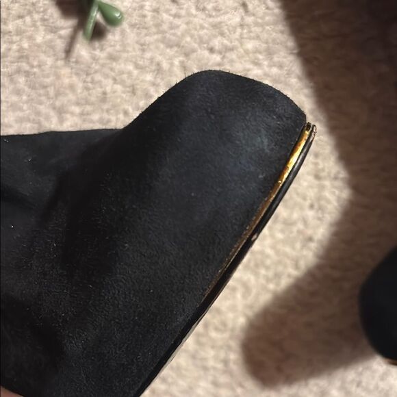 Sam Edelman Black Heeled Fringe Boots with gold trim - Picture 3 of 13